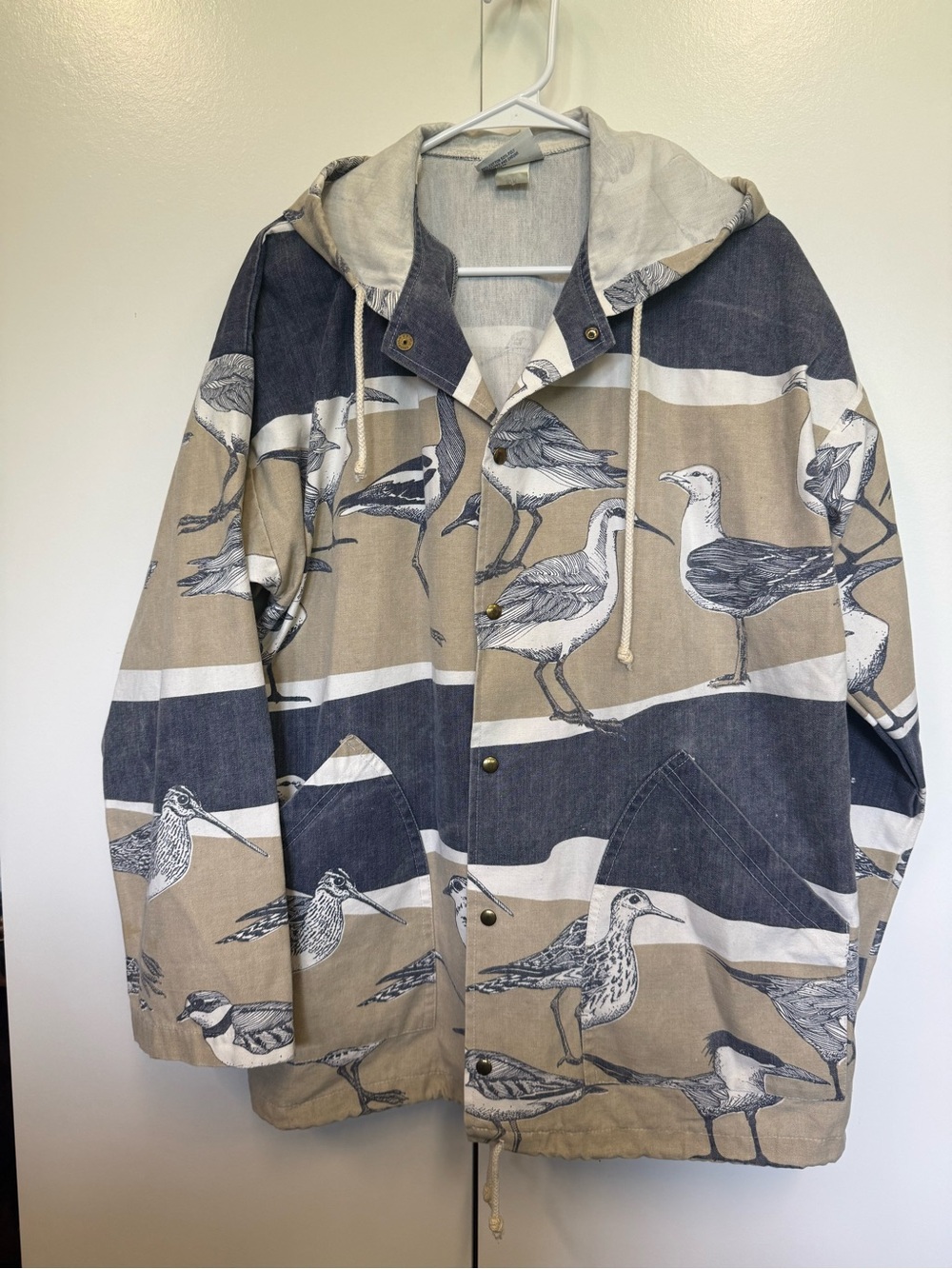 Hooded Utility Jacket with Coastal Bird Print - duck cotton.  Maine, Florida